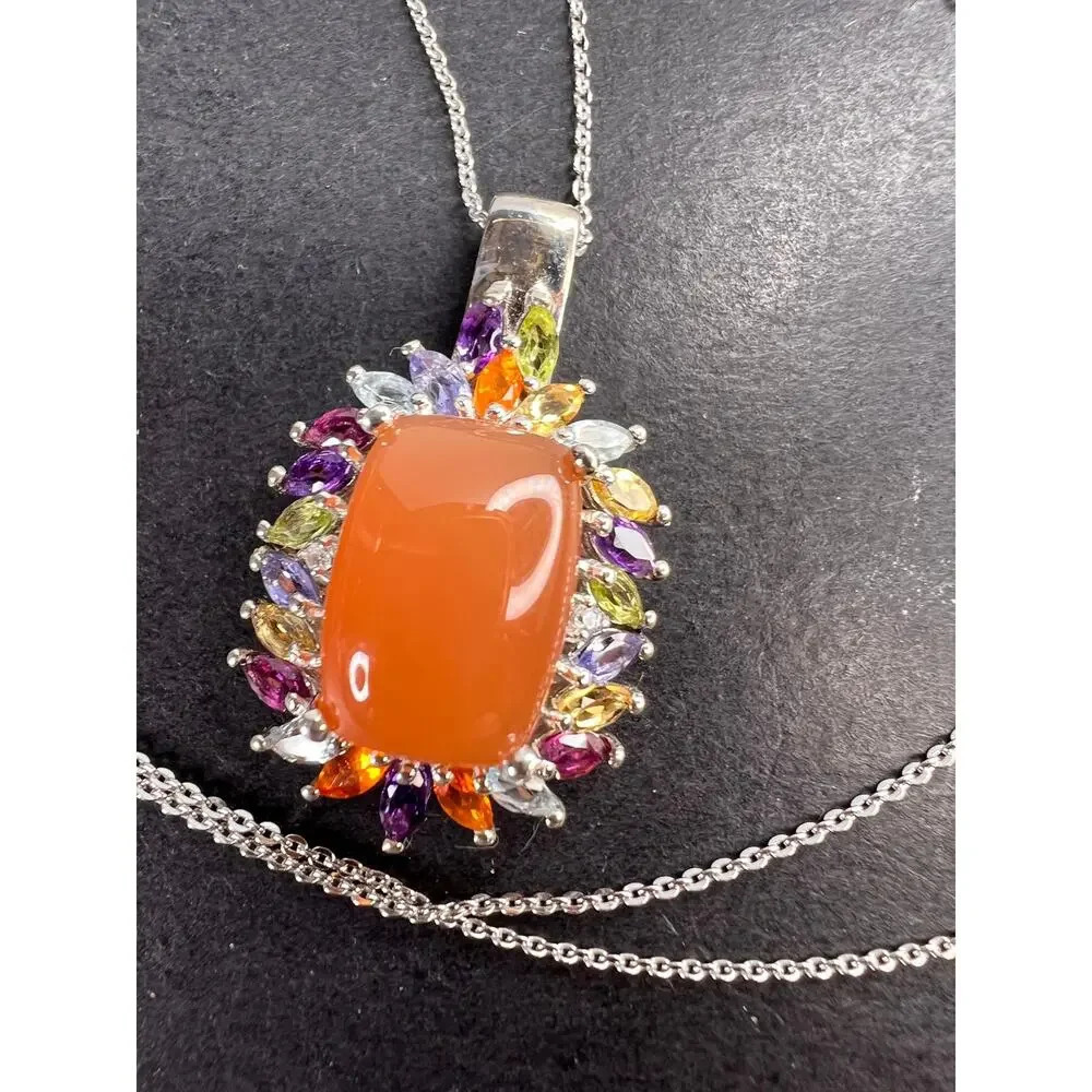 Peach Moonstone Necklace In Platinum Over Sterling Silver